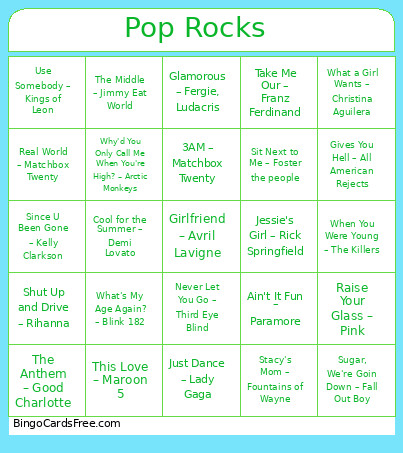84. Pop Rocks Bingo Card