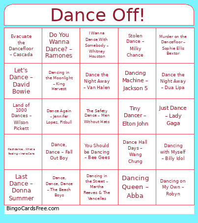 85. Dance Off Bingo Card