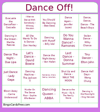 85. Dance Off! Bingo Card