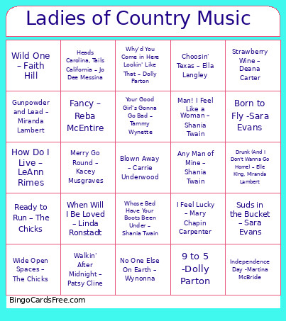 86. Ladies Of Country Music Bingo Card