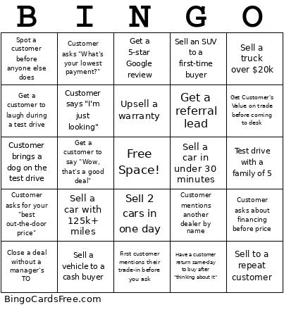 865 Autos Bingo Card