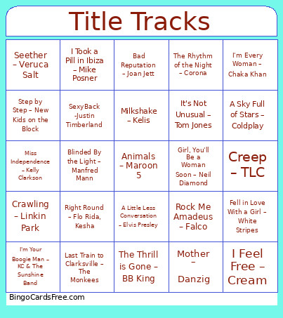 87. Title Tracks Bingo Card
