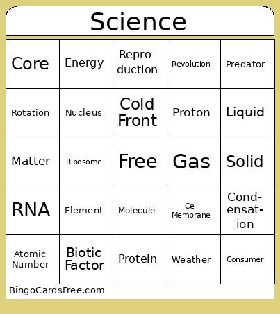 8th Grade Science Vocab Review Bingo
