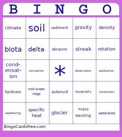 8th Grade Science Year-End Review Bingo