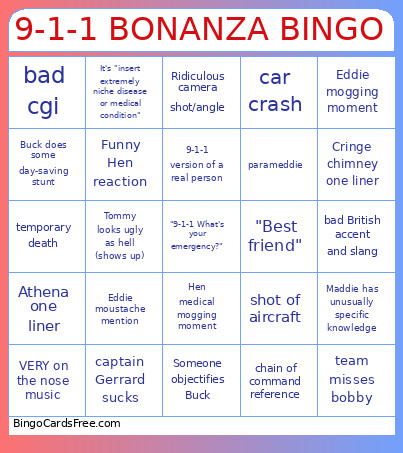 9-1-1 BONANZA Bingo Card