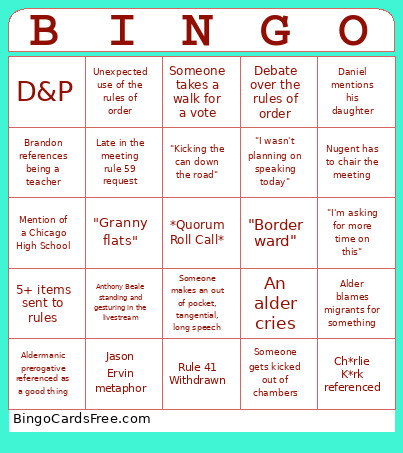 9-25 City Council Bingo Card