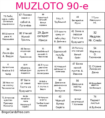 МузЛото 90-е Bingo Cards