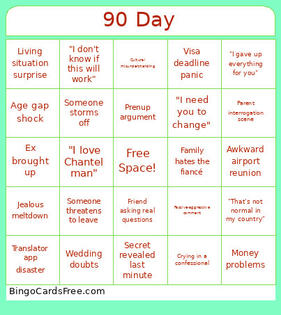 90 Day Fiance Bingo Card