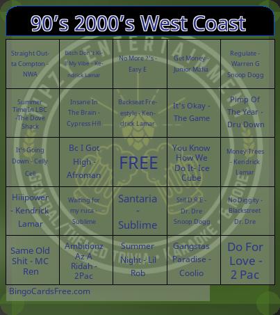 90’s 2000’s West Coast Bingo