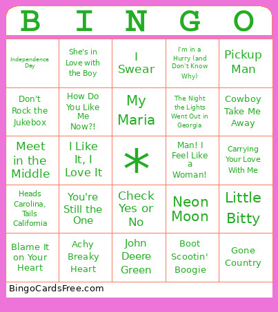 90’s Country Bingo Card