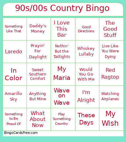 90s/00s Country Bingo Card