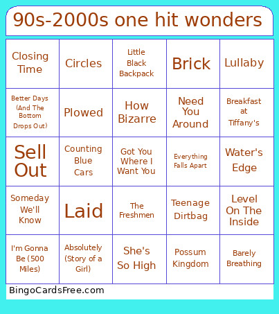 90s-2000s One Hit Wonders Bingo Card