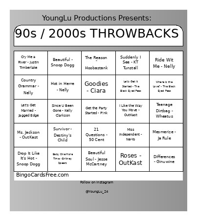 90s / 2000s THROWBACKS Bingo Card