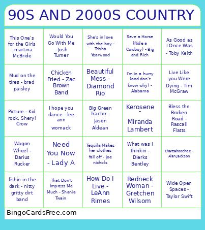 90S AND 2000S COUNTRY Bingo