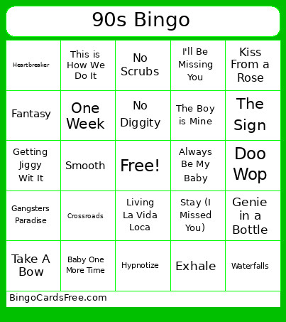90s Bingo Card