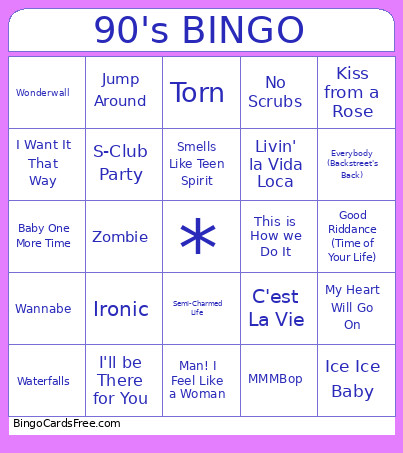 90's Bingo Card