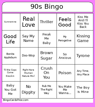 90s Bingo Card