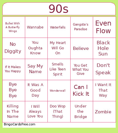 90s Bingo Card