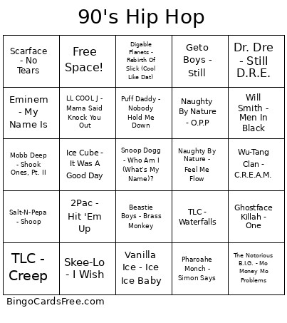 90's Night - Spotify Match Bingo Card