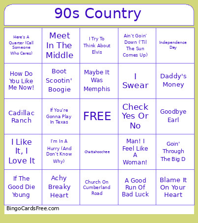 90s Country Bingo Card
