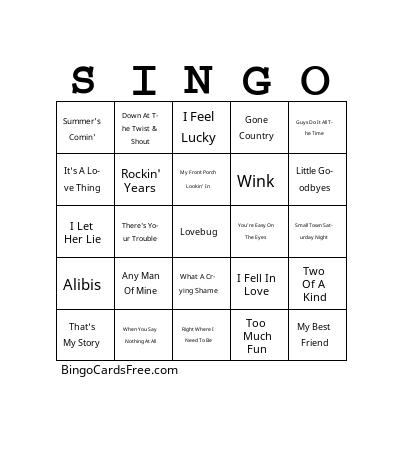 90s Country V02 Bingo