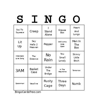 90s Grunge V01 Bingo Card