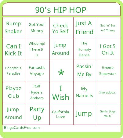 90's HIP HOP Bingo