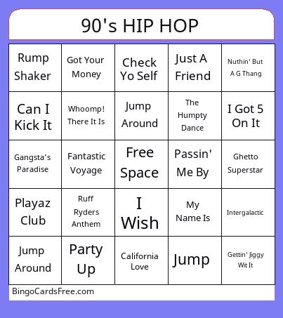 90's HIP HOP Bingo