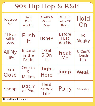 90s Hip Hop & R&B Bingo Card