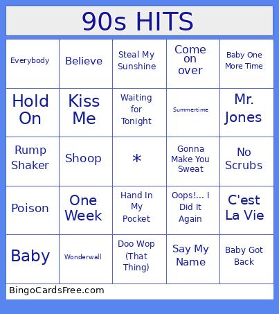 90s HITS Bingo