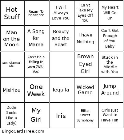 90s Hits Bingo