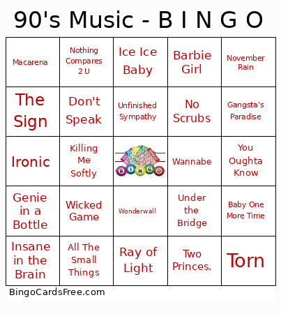90's Music - B I N G O Bingo Card