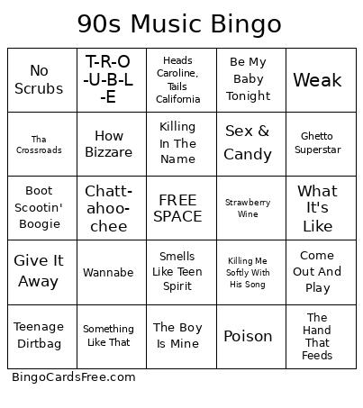 90s Music Bingo