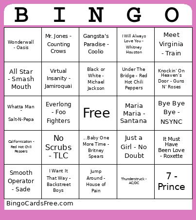90s Music Bingo
