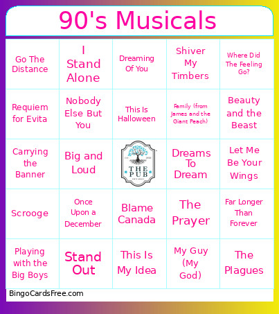 90's Musicals Bingo Card