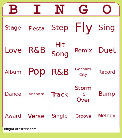 90's R&B Bingo Card