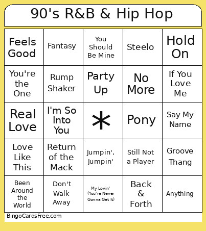90's R&B & Hip Hop Bingo Card