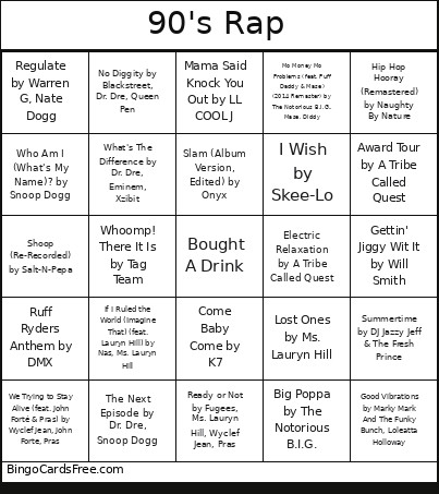 90's Rap Bingo Card