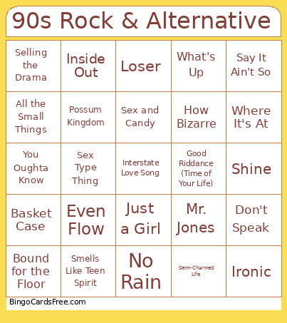 90s Rock & Alternative Bingo Card