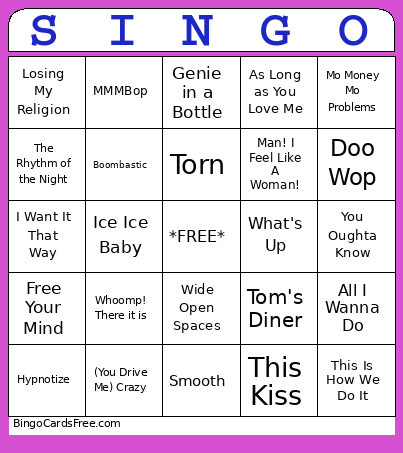 90s SINGO #2 Bingo Card