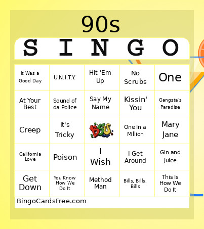 90s Singo Bingo Card