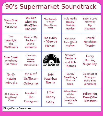 90's Supermarket Soundtrack Bingo Card
