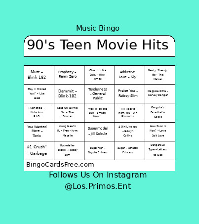 90's Teen Movie Hits Bingo Card