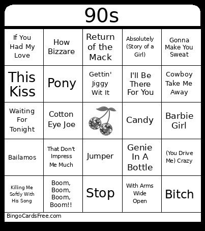 90s Theme Bingo Card