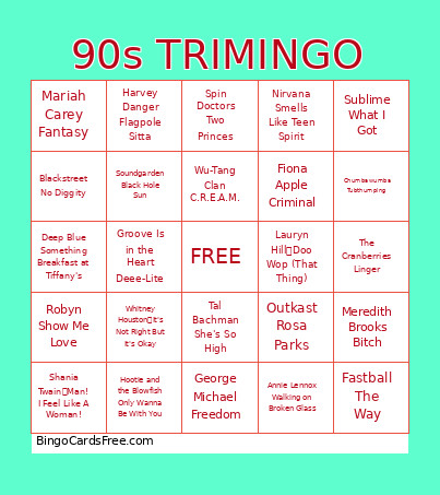 90s Trimingo Bingo Card