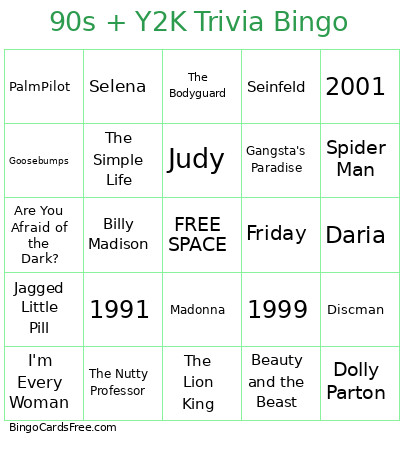 90s + Y2K Trivia Bingo Card