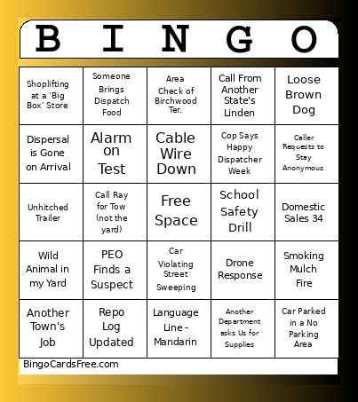 911 Telecommunicator Week Bingo Card