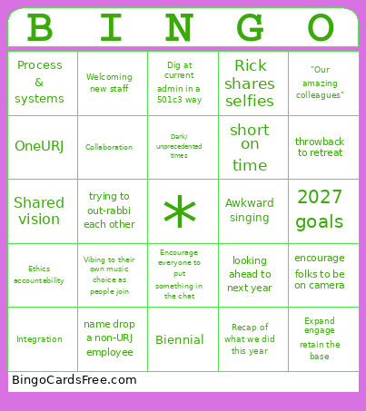 919 Staff Meeting Bingo Card