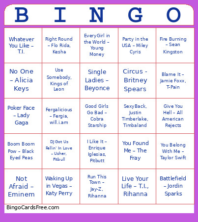 92. 2010s School Dance Bingo Card