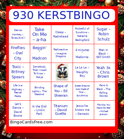 930 Kerst Bingo Card